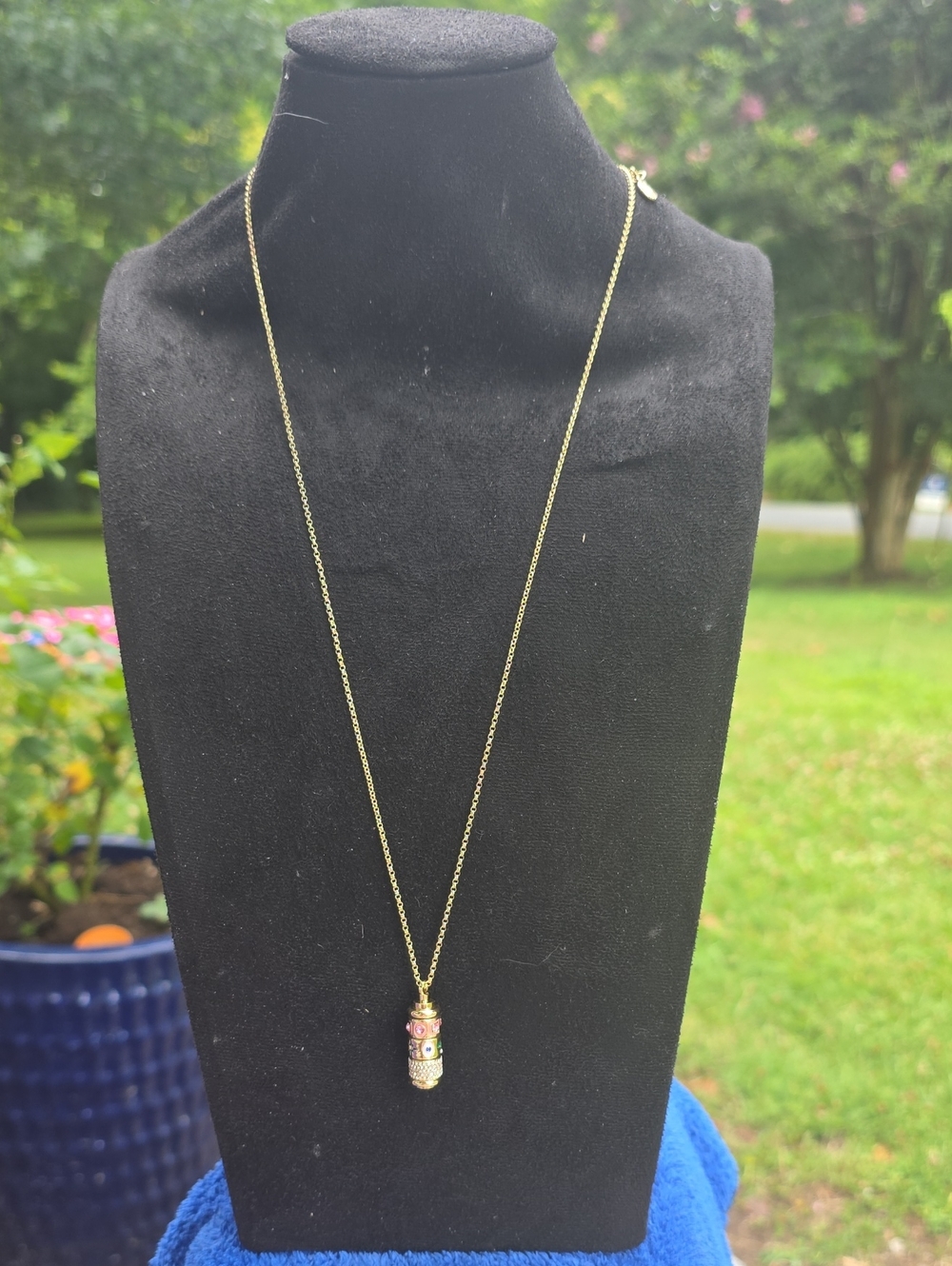 BaubleBar Gold-Tone Pendant Necklace with Pink and Green Accents